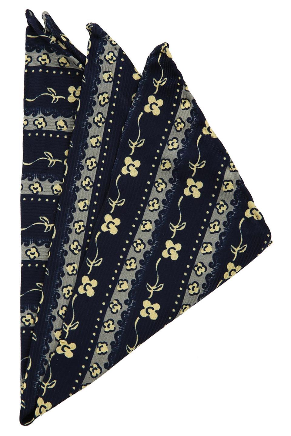 Lacivert Motif Baskı İpek Mendil SPS235