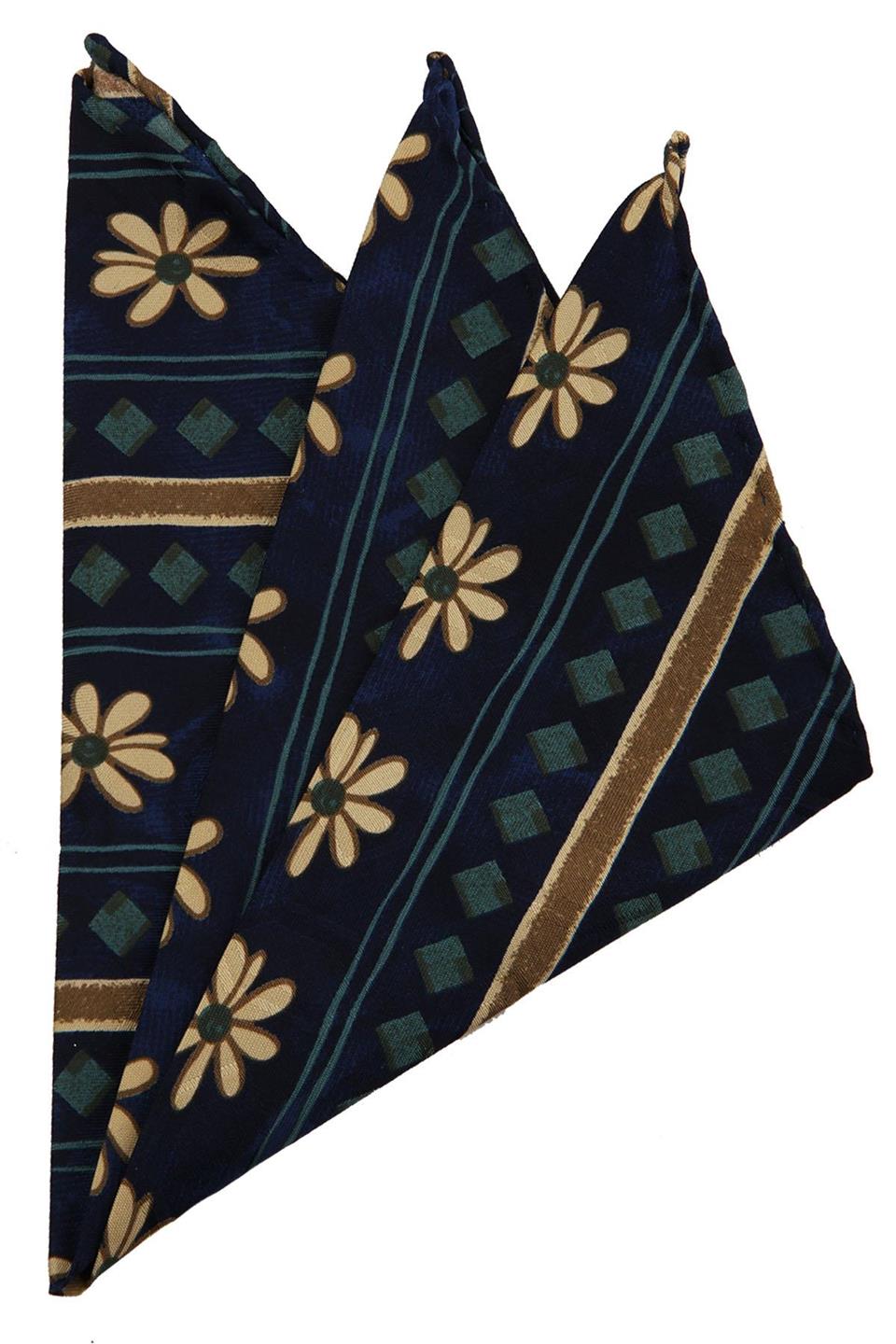 Lacivert Motif Baskı İpek Mendil SPS248
