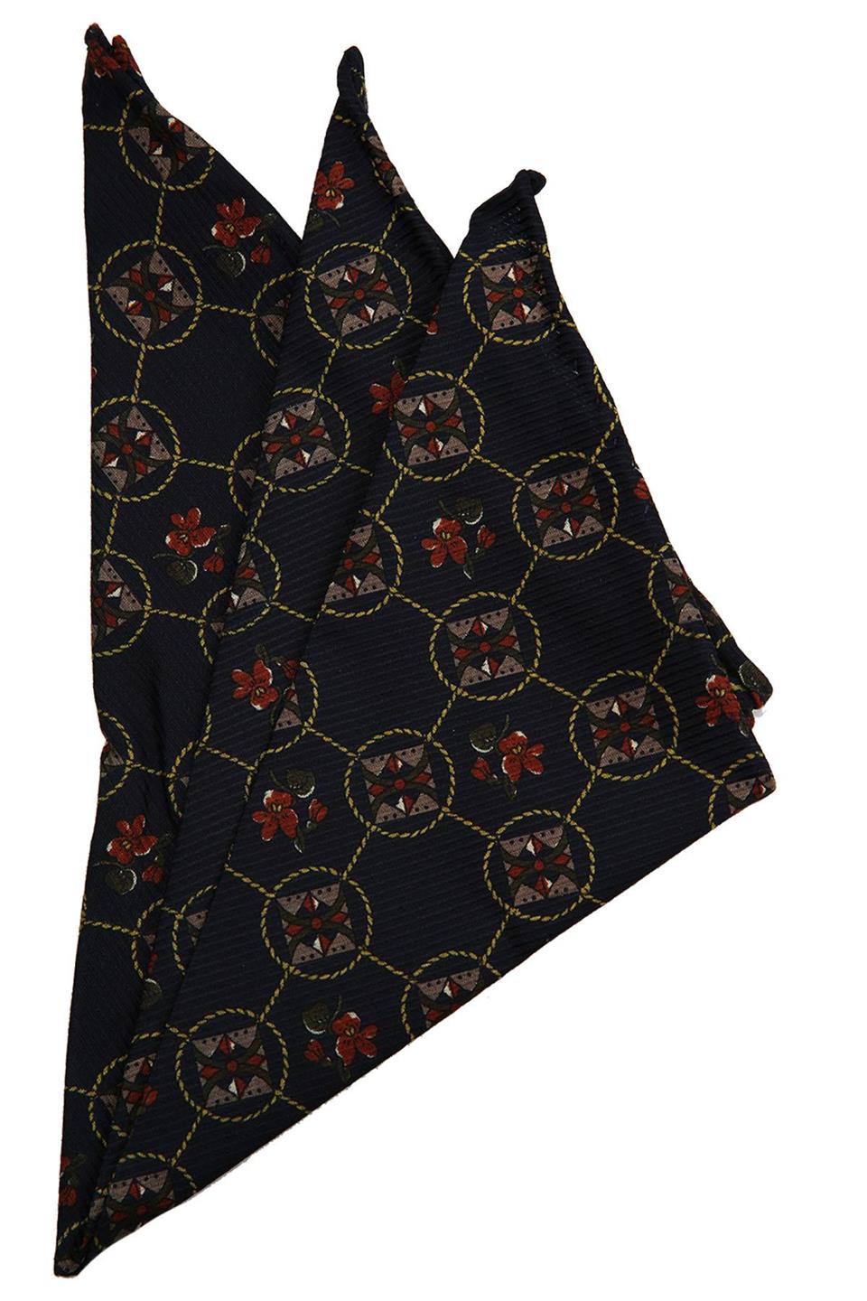 Lacivert Motif Baskılı İpek Mendil SPS294