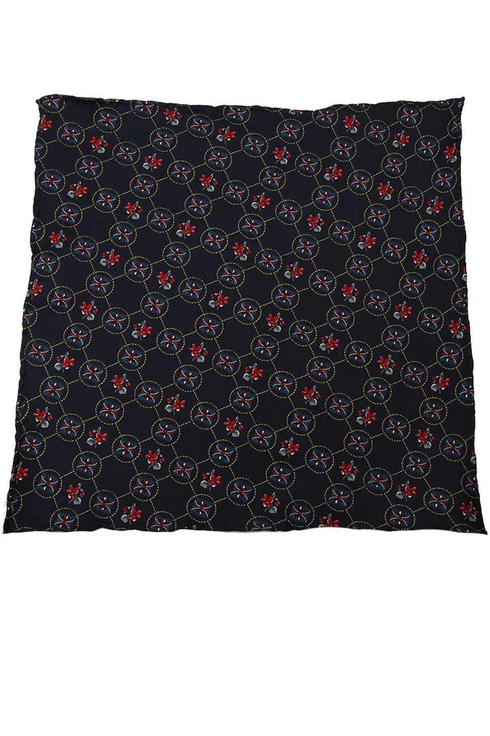 Lacivert Motif Baskılı İpek Mendil SPS437