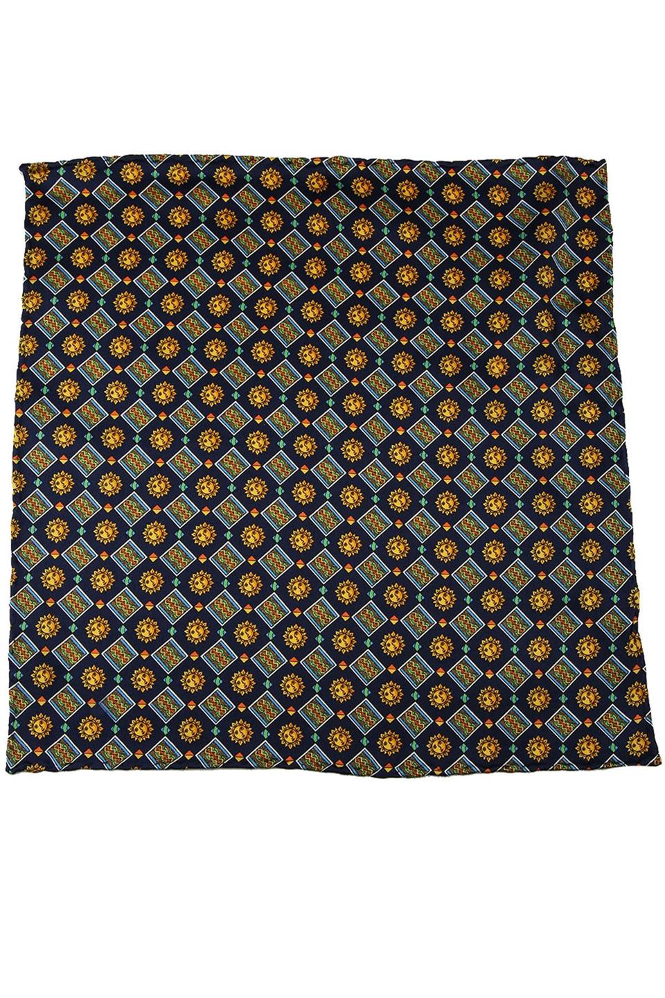 Lacivert Motif Baskılı İpek Mendil SPS322
