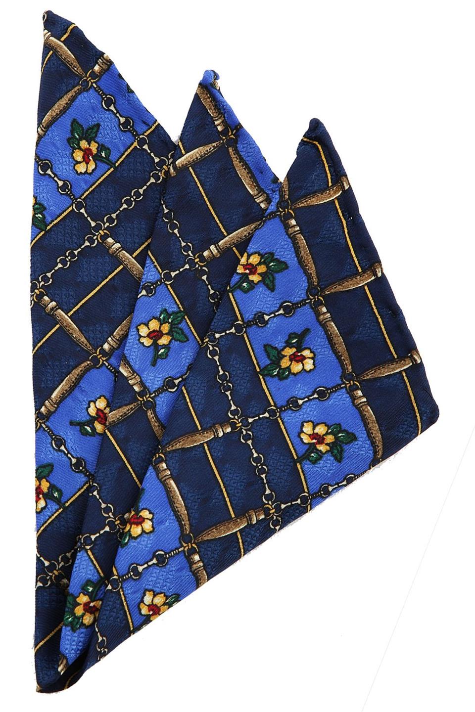 Lacivert Motif Baskılı İpek Mendil SPS162