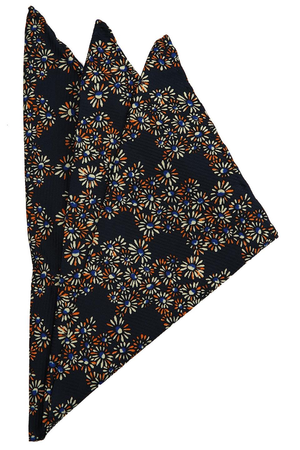 Lacivert Motif Baskılı İpek Mendil SPS285