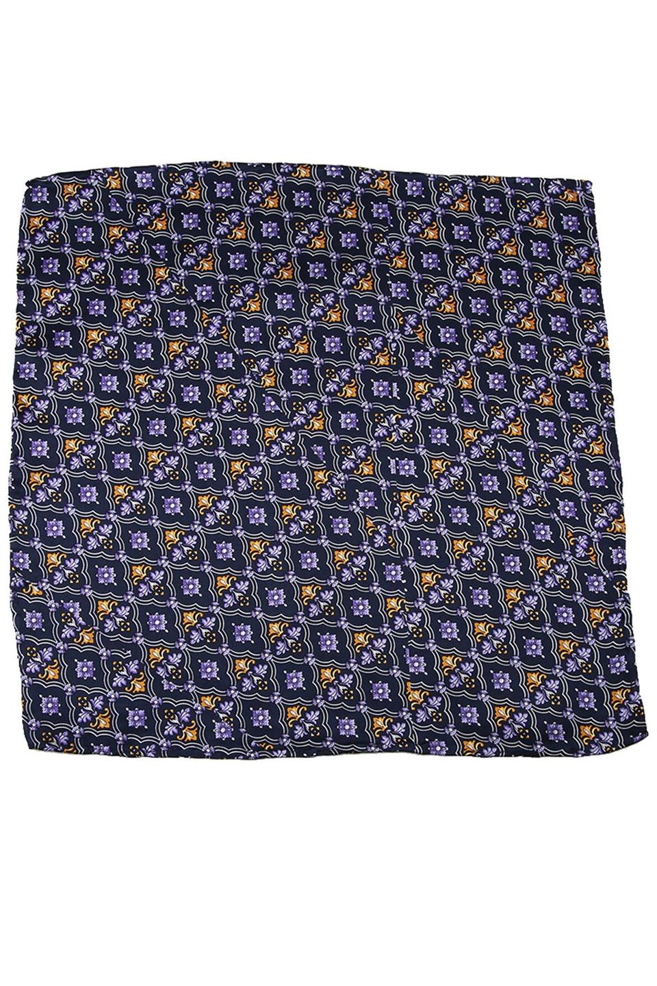 Lacivert Motif Baskılı İpek Mendil SPS363