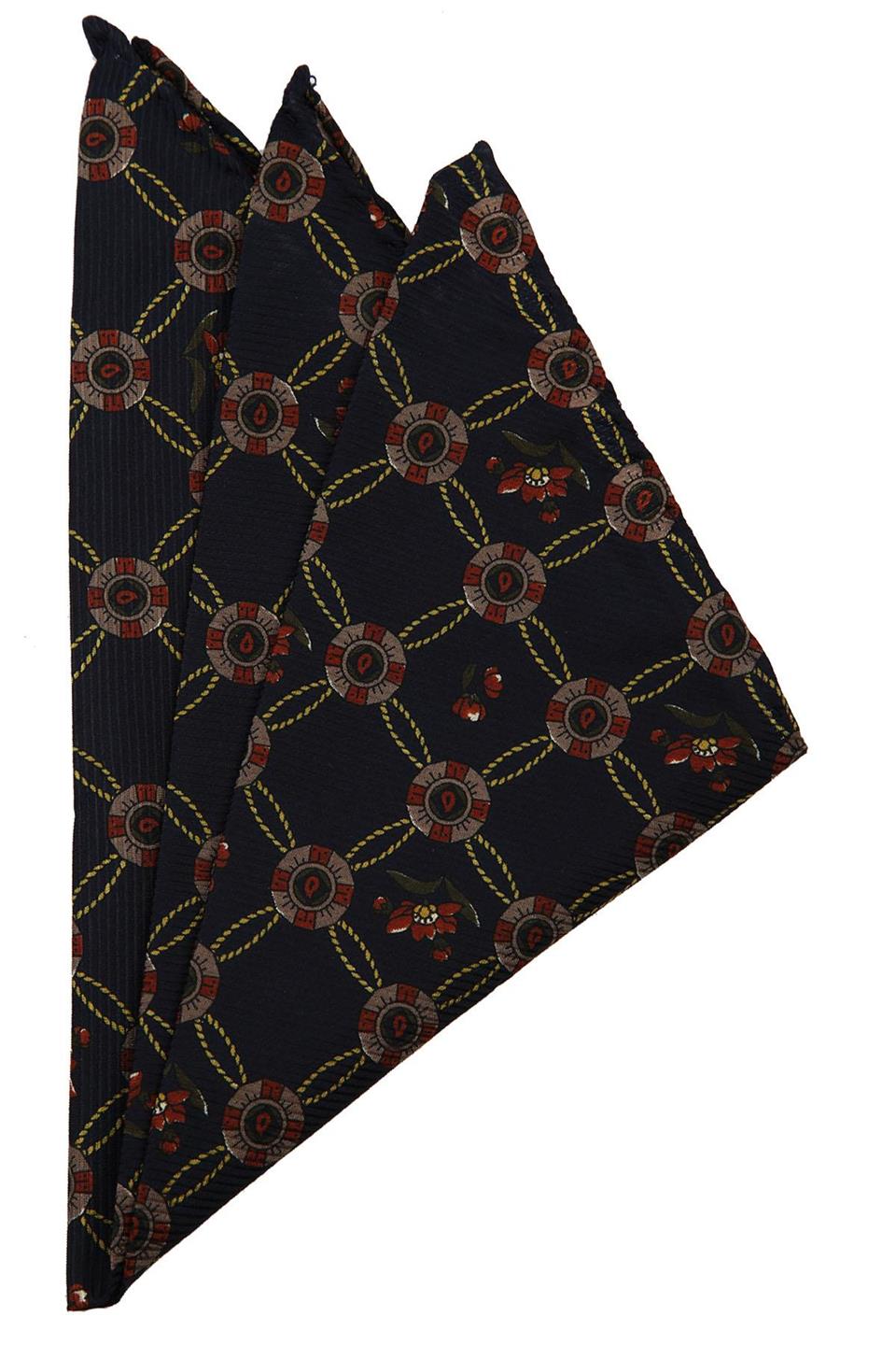 Lacivert Motif Baskılı İpek Mendil SPS277