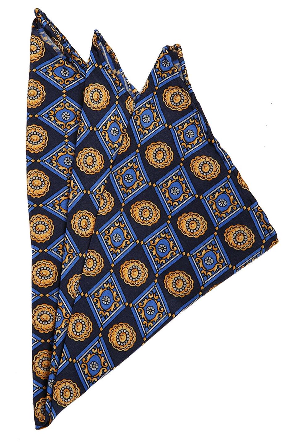 Lacivert Motif Baskılı İpek Mendil SPS361