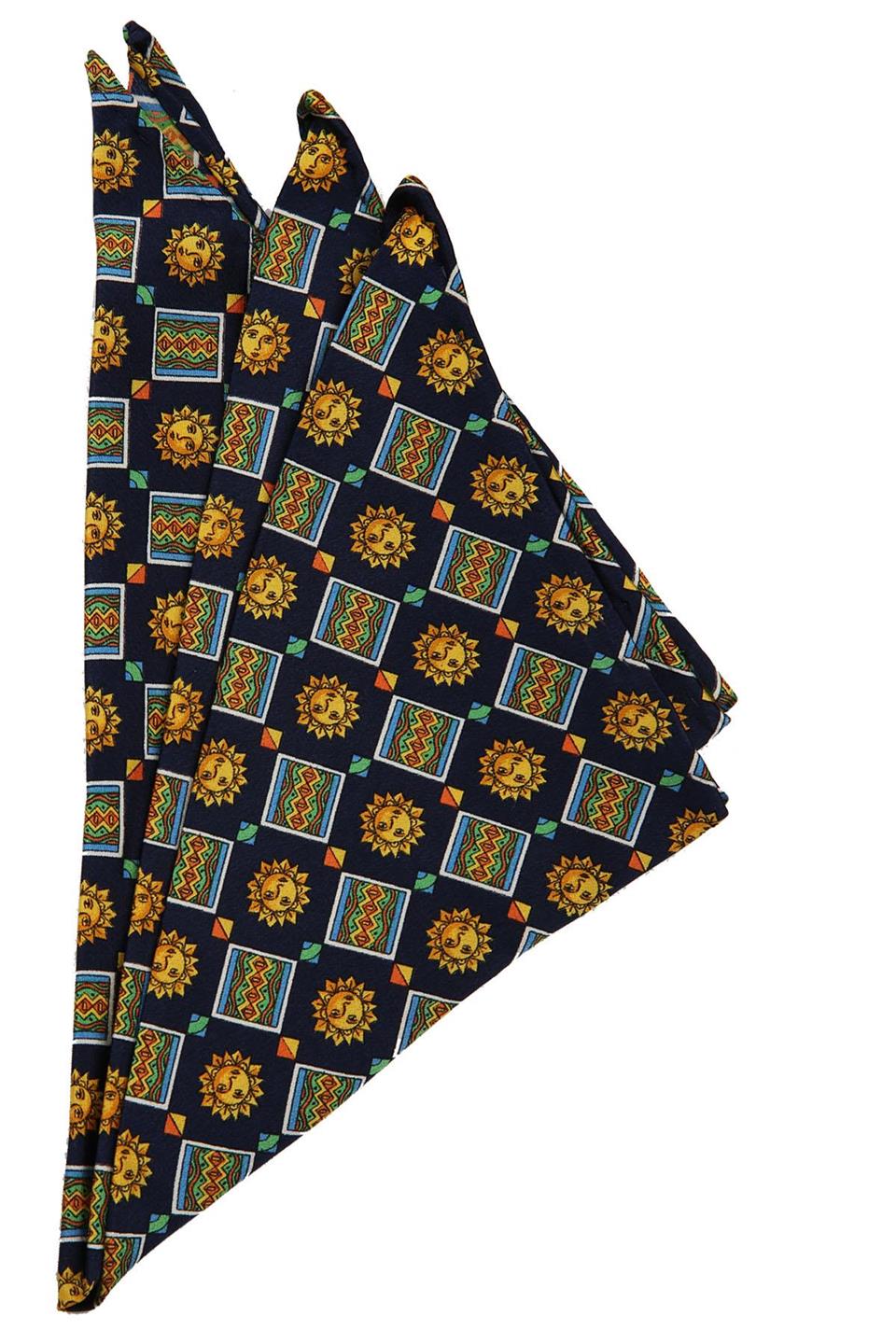 Lacivert Motif Baskılı İpek Mendil SPS322