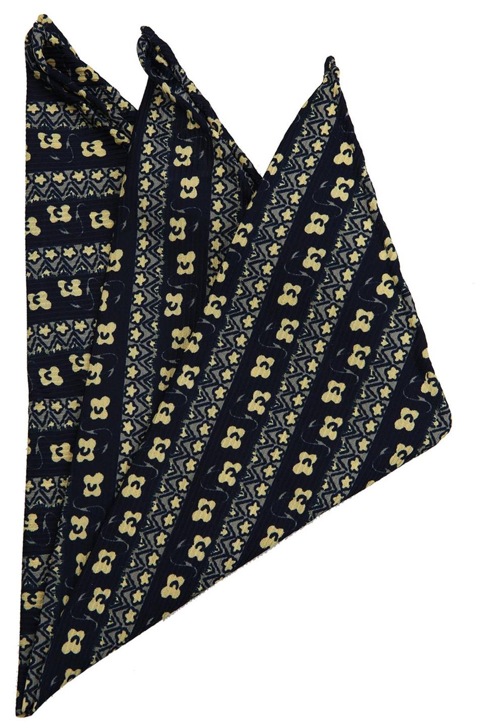 Lacivert Motif Baskılı İpek Mendil SPS323