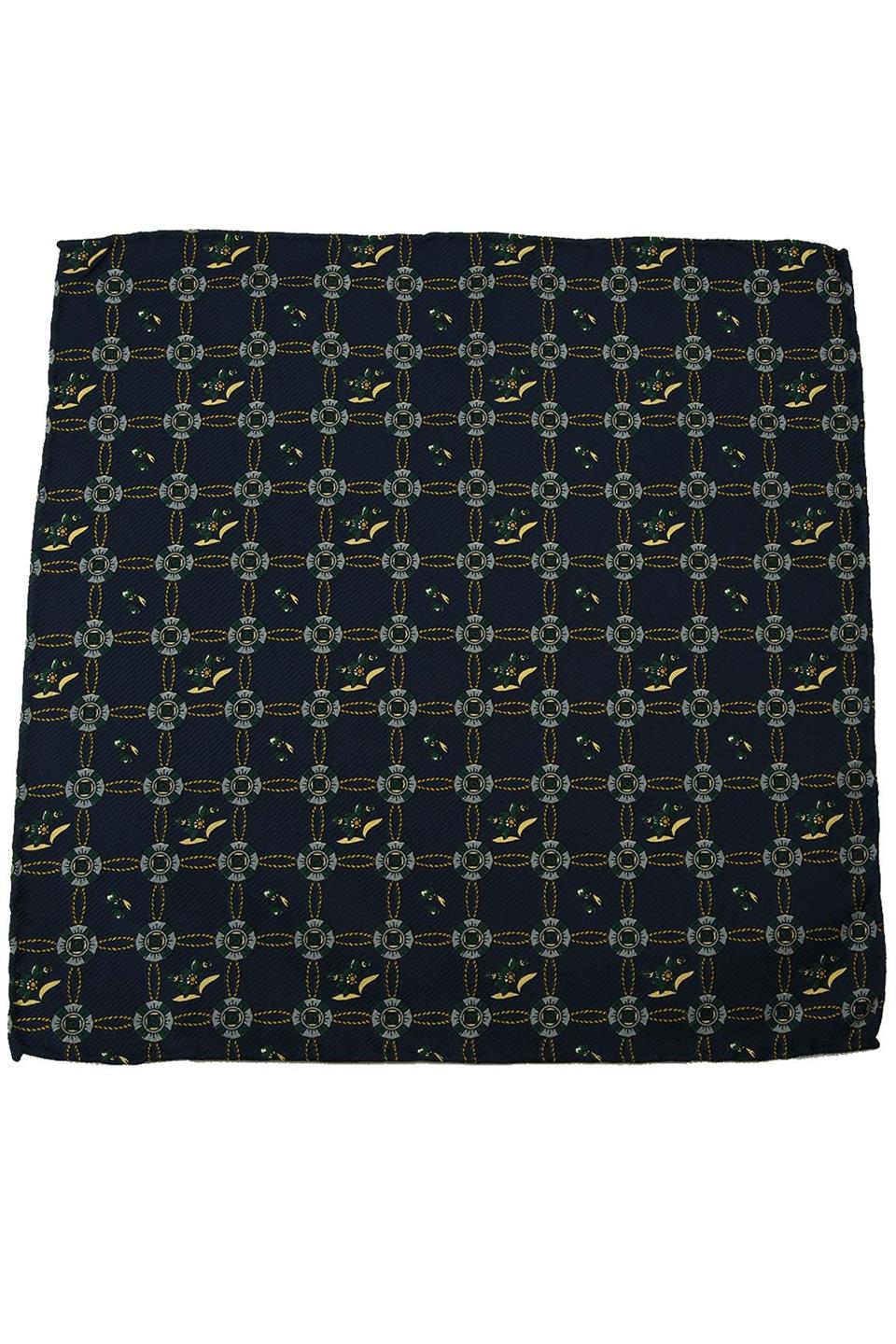Lacivert Motif Baskılı İpek Mendil SPS262
