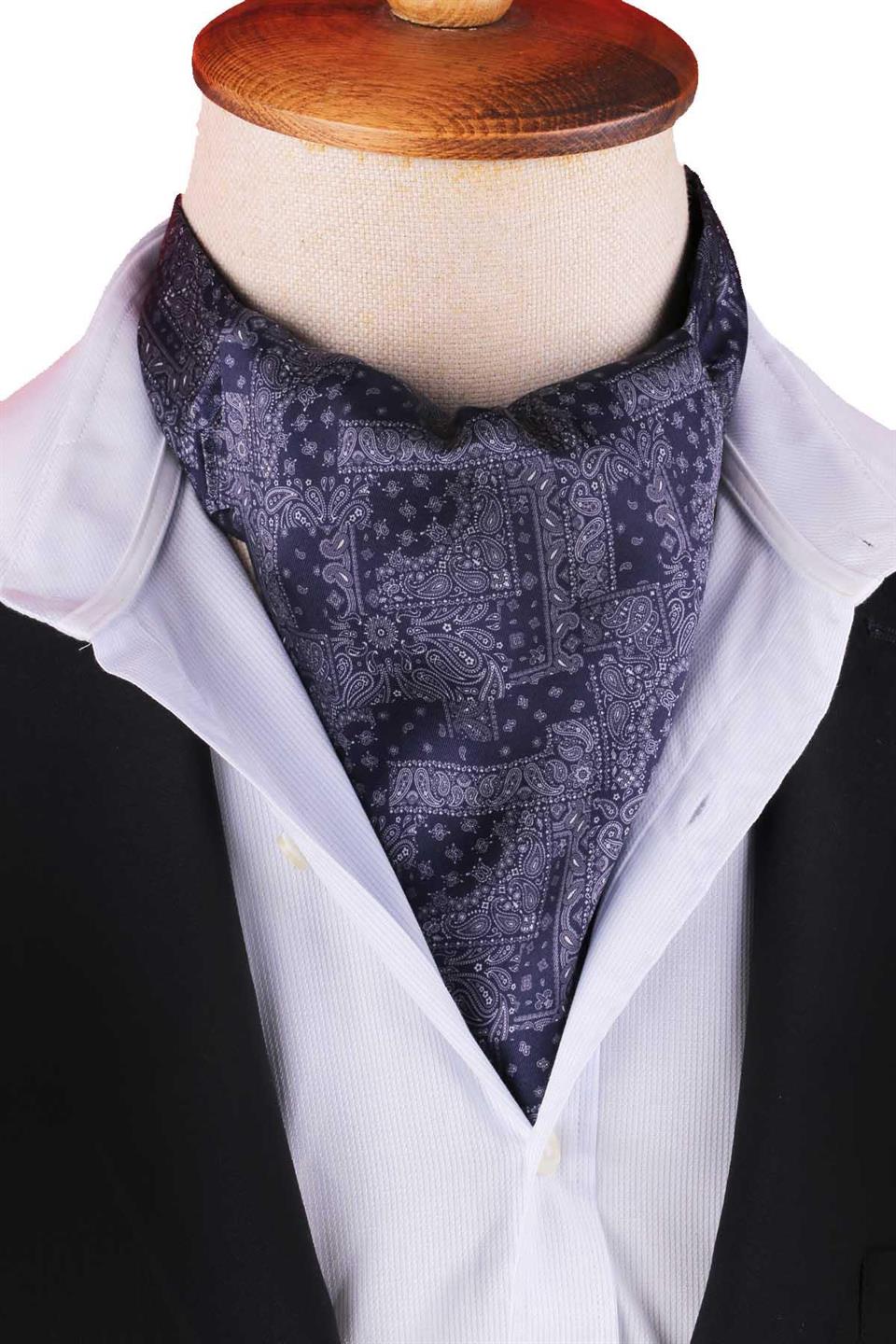 Lacivert Motif Desen Erkek Fular Ascot K669
