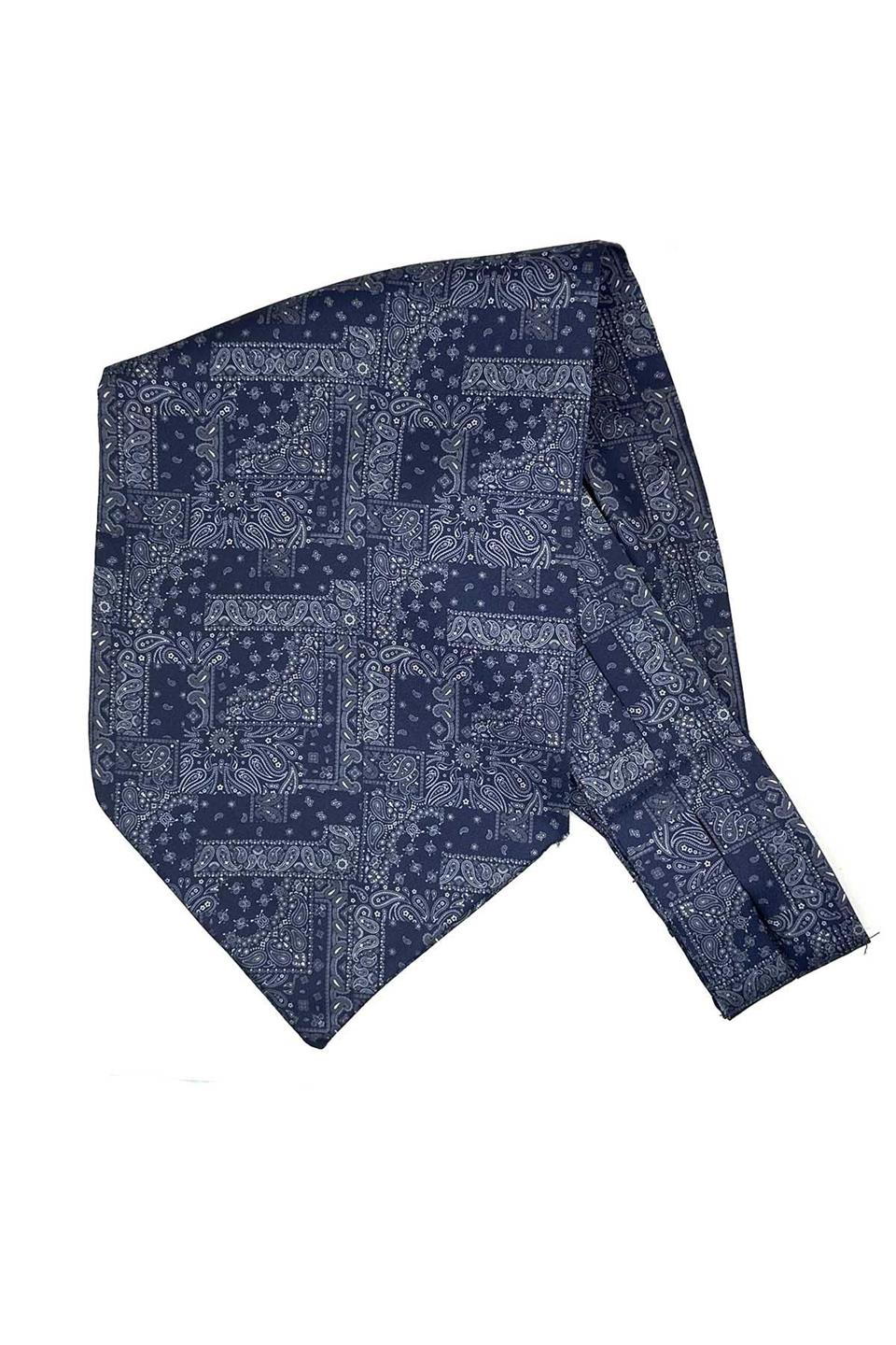 Lacivert Motif Desen Erkek Fular Ascot K669