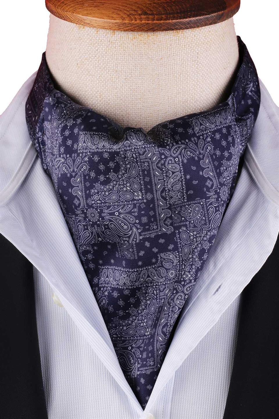 Lacivert Motif Desen Erkek Fular Ascot K669