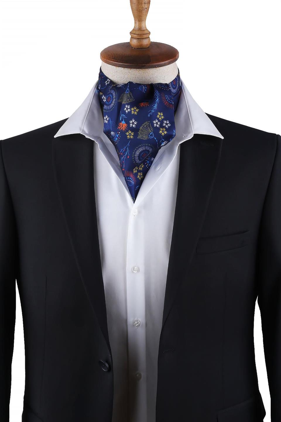 Lacivert Motif Desen Erkek Fular K414