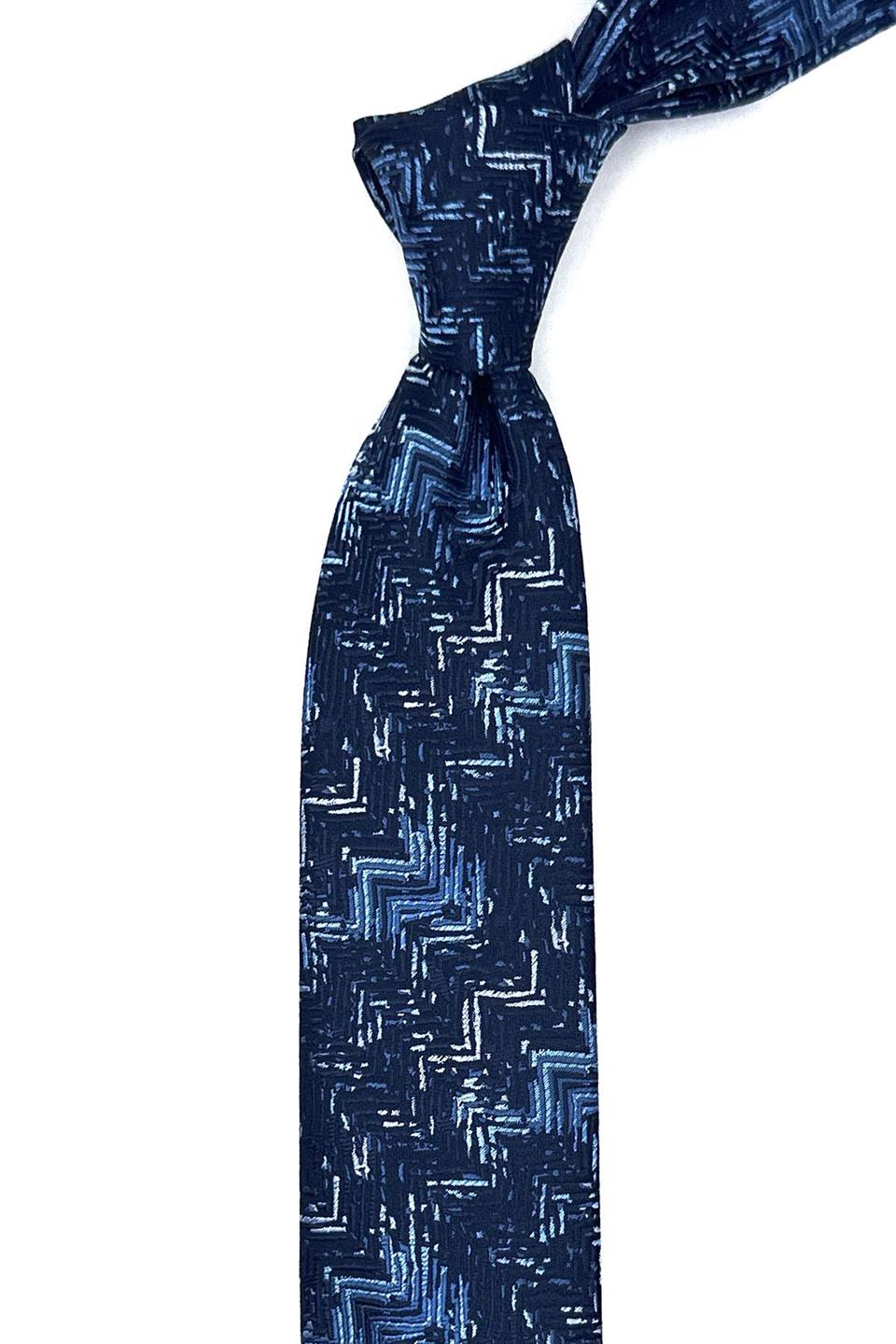 Lacivert Motif Desen İnce Kravat SK7898