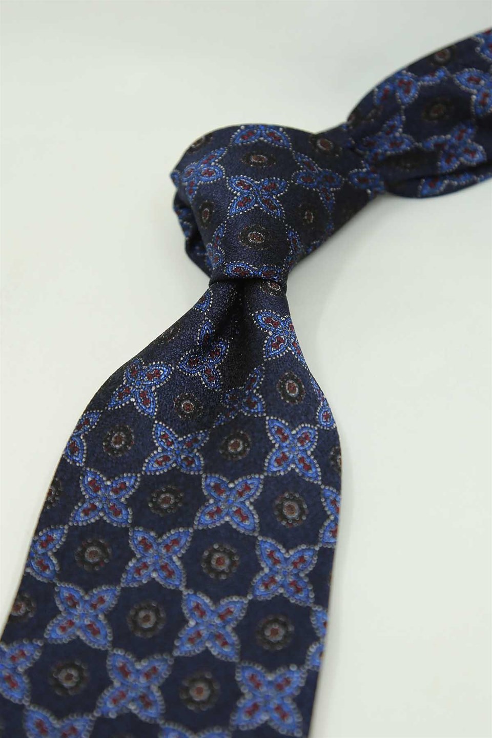 Lacivert Motif Desen İtalyan İpek Kravat İK2497