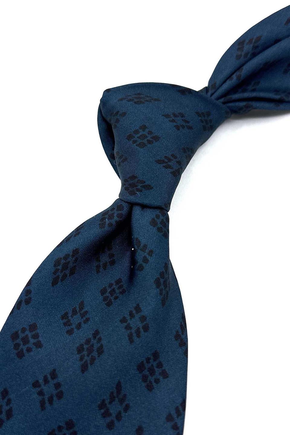 Lacivert Motif Desen İtalyan İpek Kravat İK1651