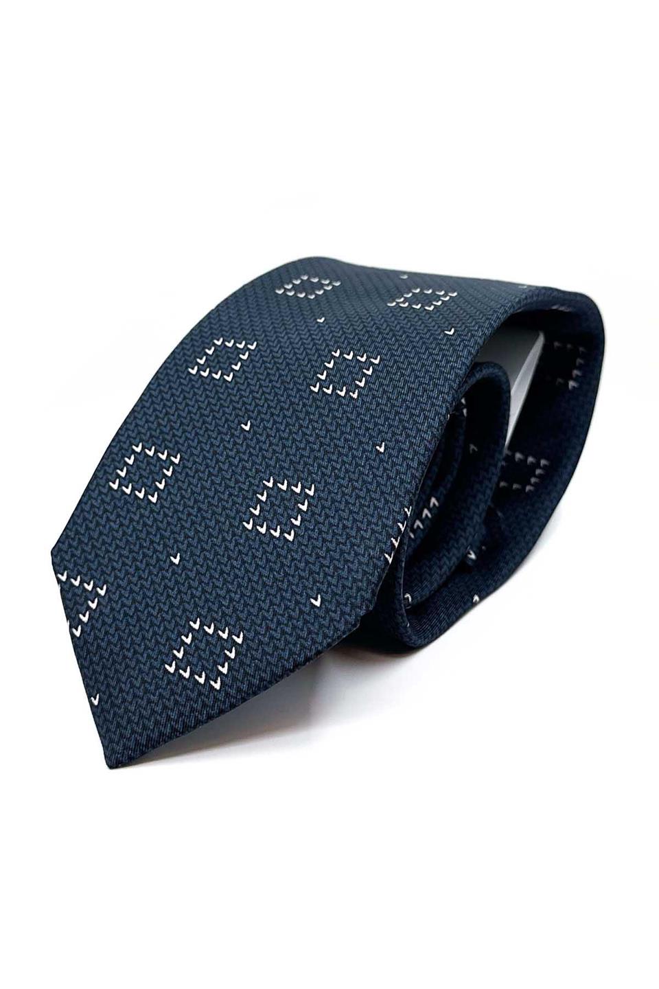 Lacivert Motif Desen İtalyan İpek Kravat İK1685