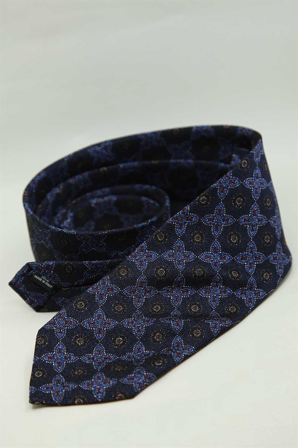 Lacivert Motif Desen İtalyan İpek Kravat İK2497