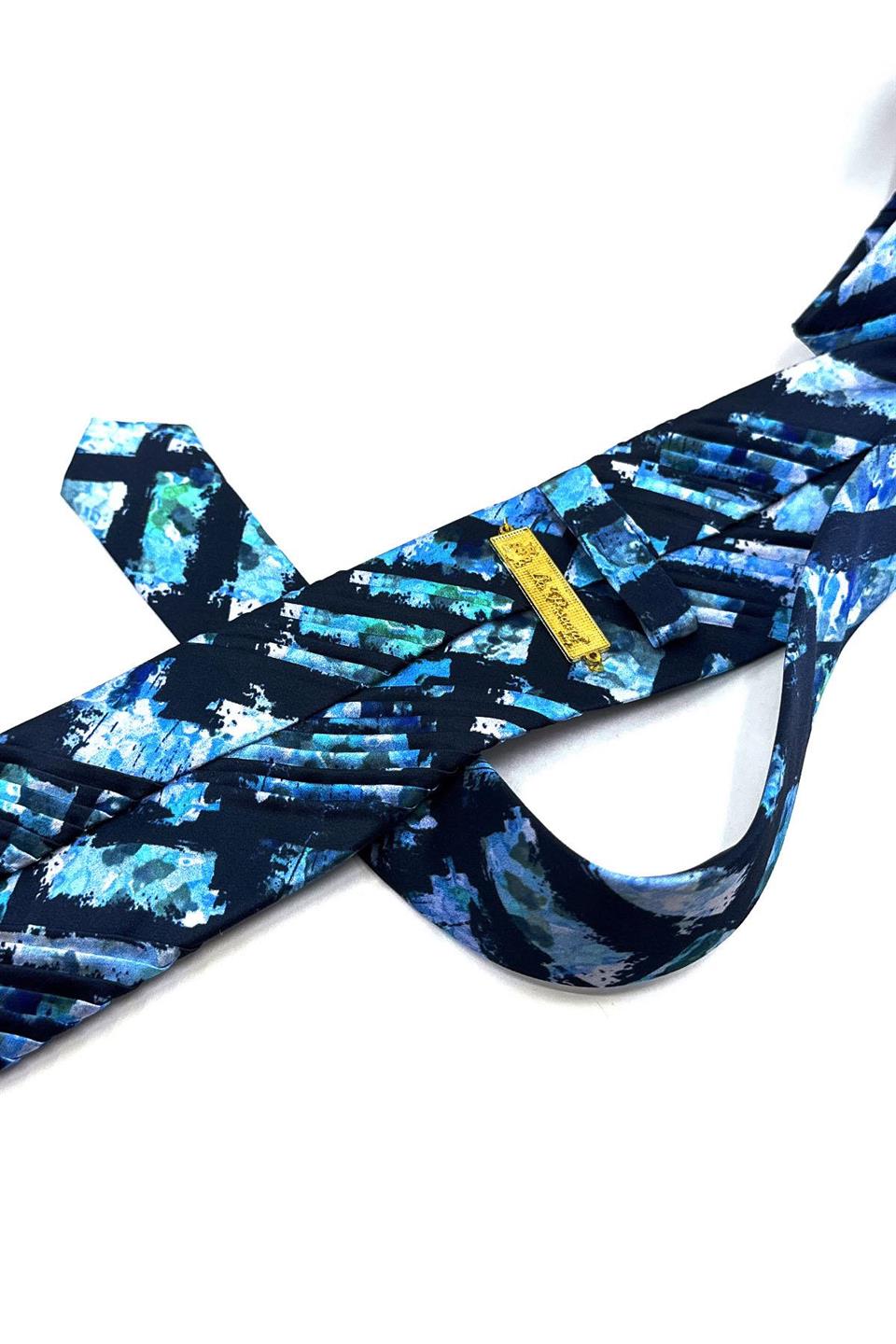 Lacivert Motif Desen İtalyan Piliseli İpek Kravat EST168