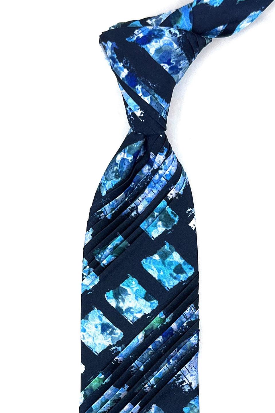 Lacivert Motif Desen İtalyan Piliseli İpek Kravat EST168