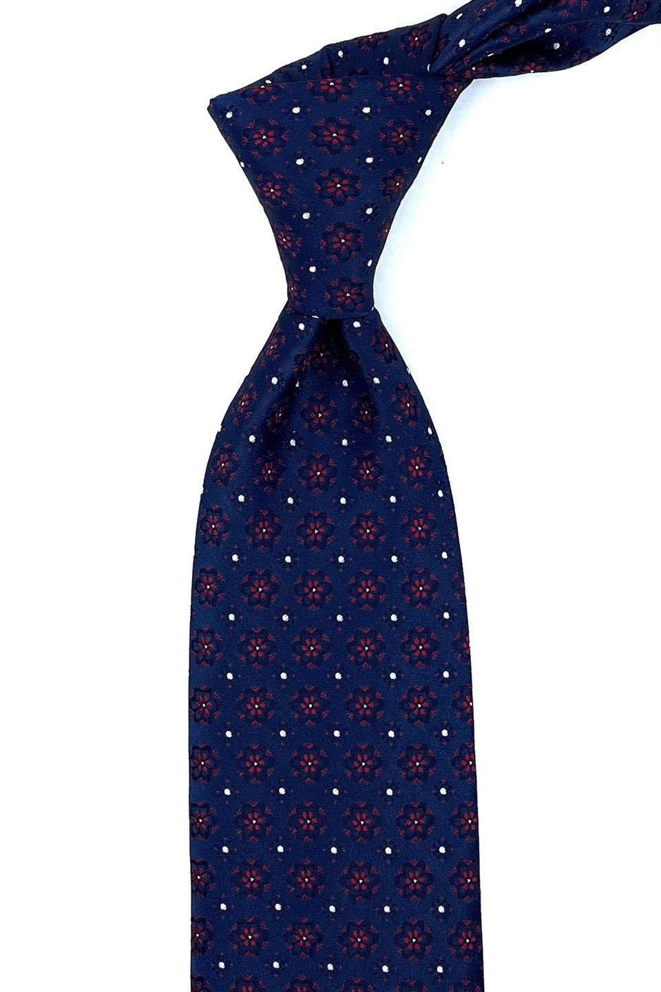 Lacivert Motif Desen Mendilli Klasik Kravat KK10941