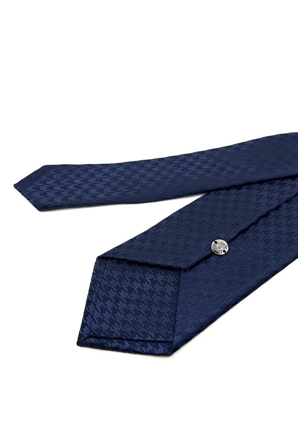Lacivert Motif Desen Mendilli Klasik Kravat KK12456