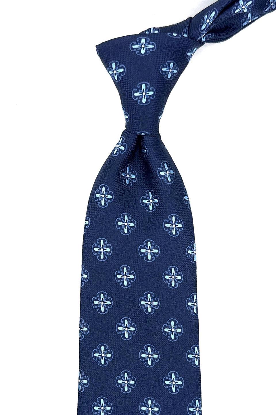 Lacivert Motif Desen Mendilli Klasik Kravat KK11925