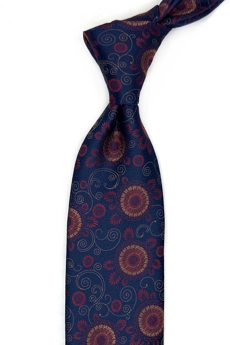 Lacivert Motif Desen Mendilli Klasik Kravat KK13587