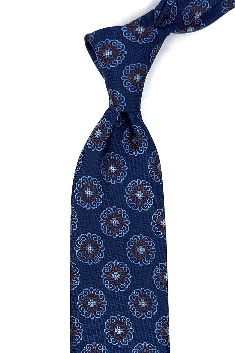 Lacivert Motif Desen Mendilli Klasik Kravat KK12243