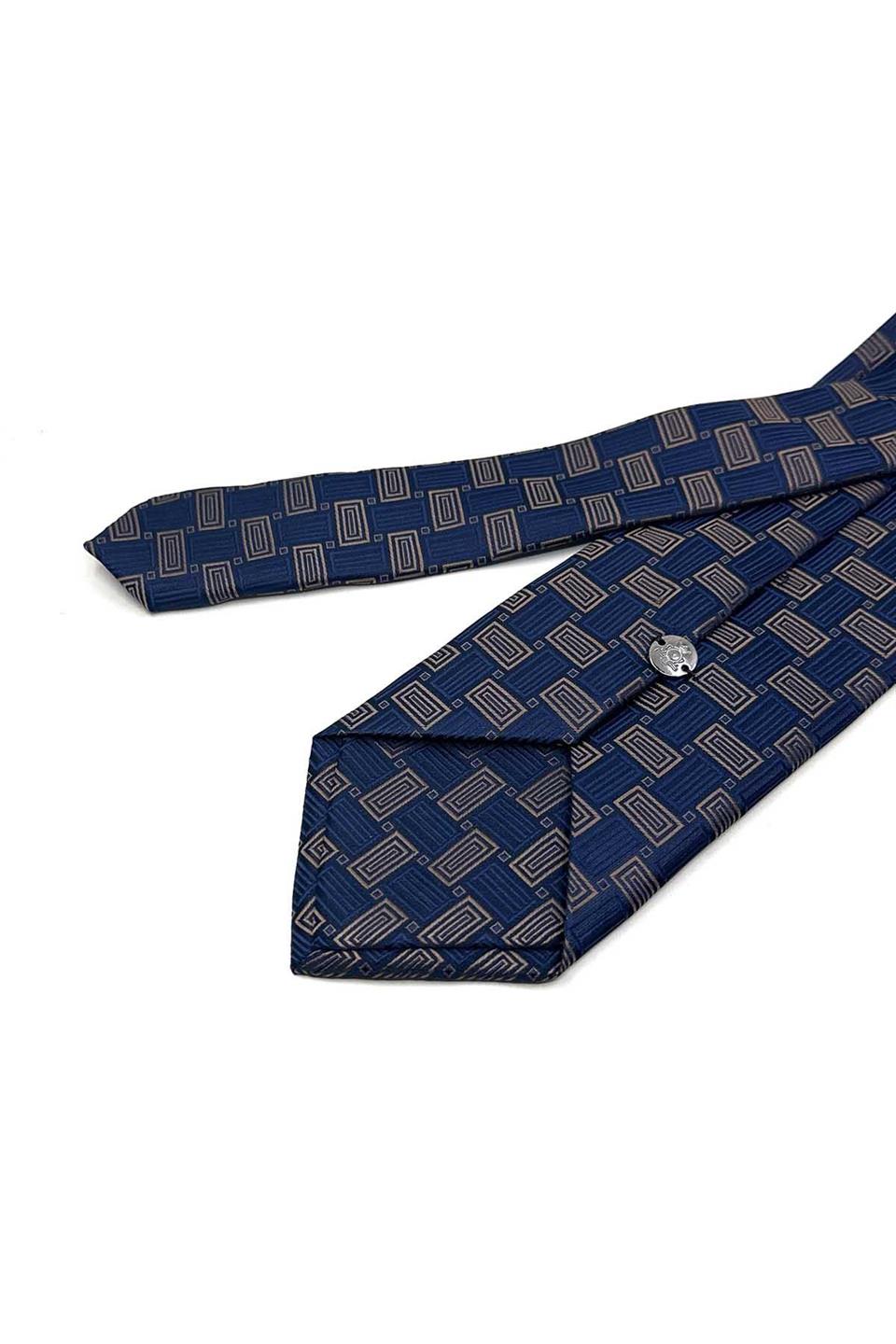 Lacivert Motif Desen Mendilli Klasik Kravat KK13641