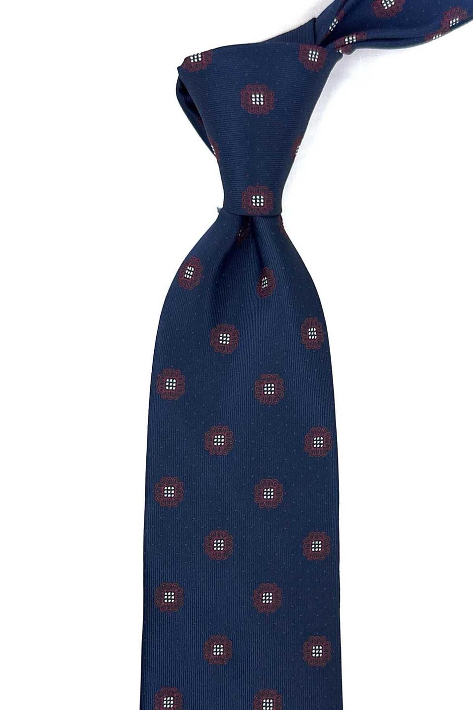 Lacivert Motif Desen Mendilli Klasik Kravat KK12310