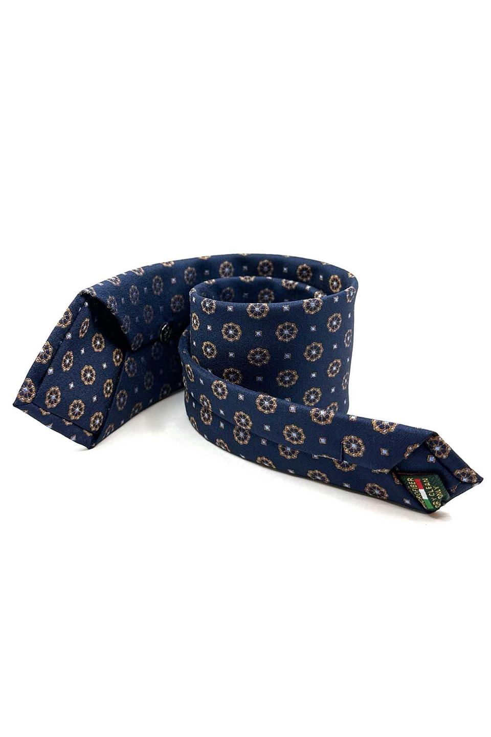 Lacivert Motif Desen Mendilli Klasik Kravat KK12907