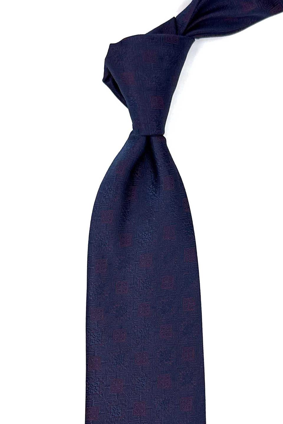 Lacivert Motif Desen Mendilli Klasik Kravat KK12543