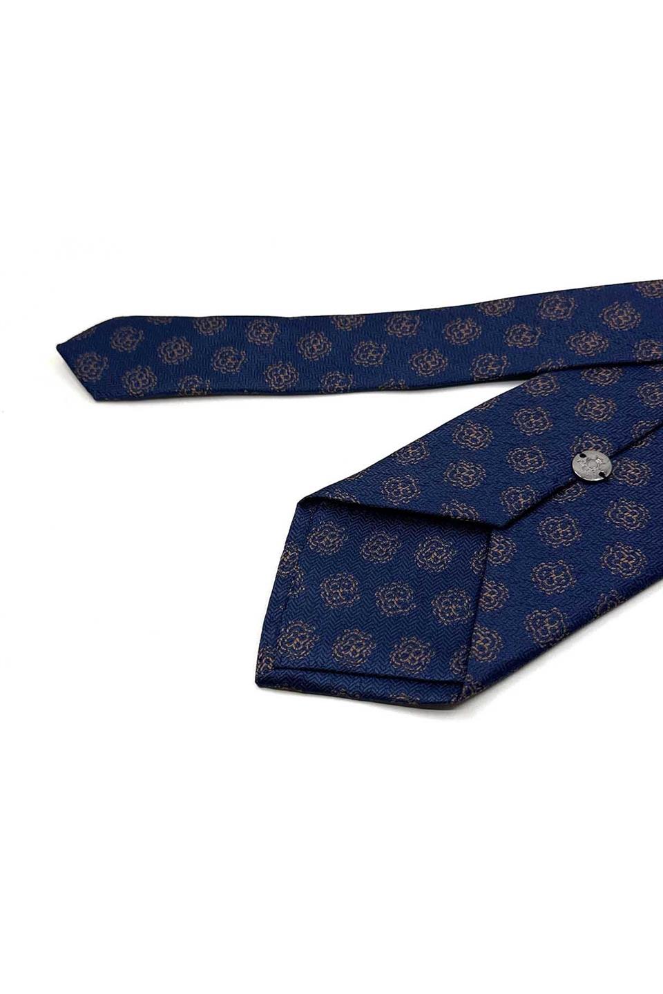 Lacivert Motif Desen Mendilli Klasik Kravat KK13542