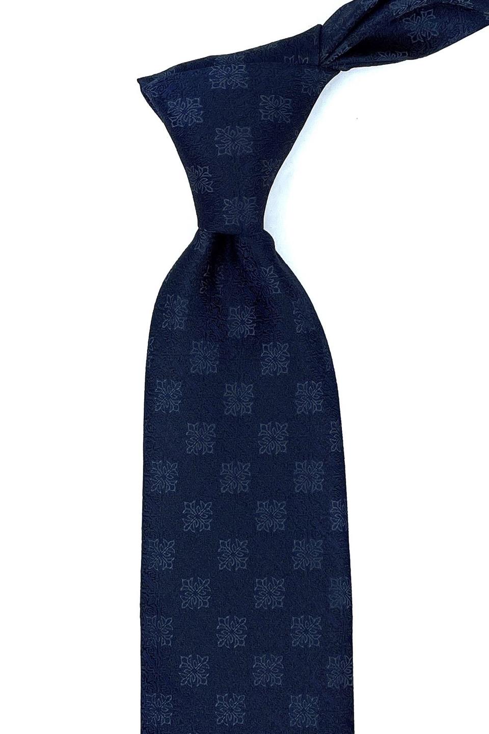Lacivert Motif Desen Mendilli Klasik Kravat KK10950