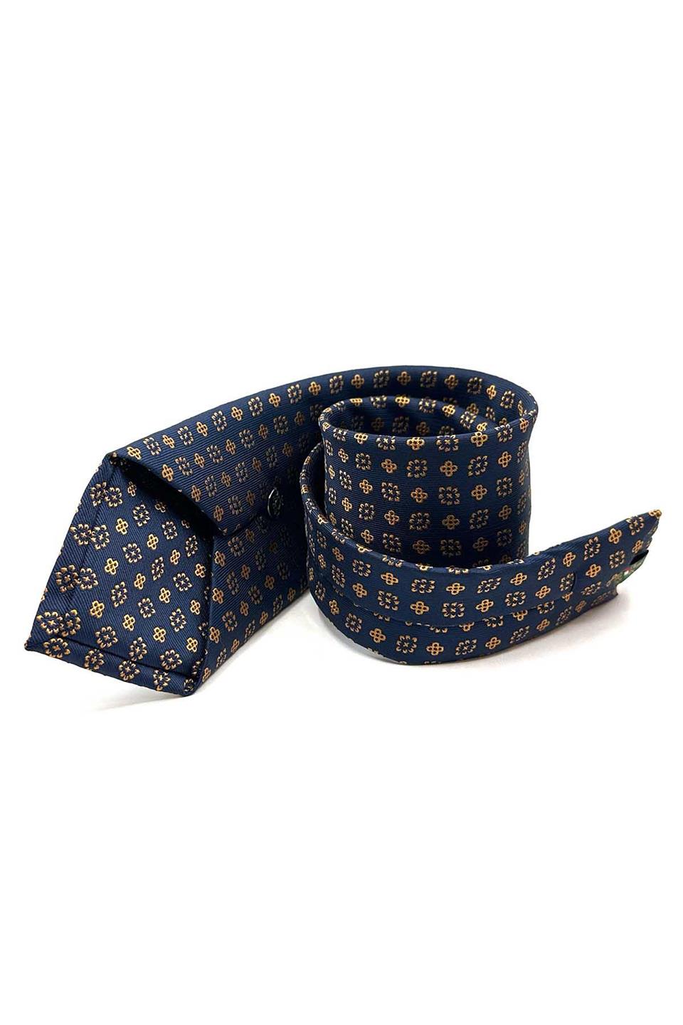 Lacivert Motif Desen Mendilli Klasik Kravat KK12982
