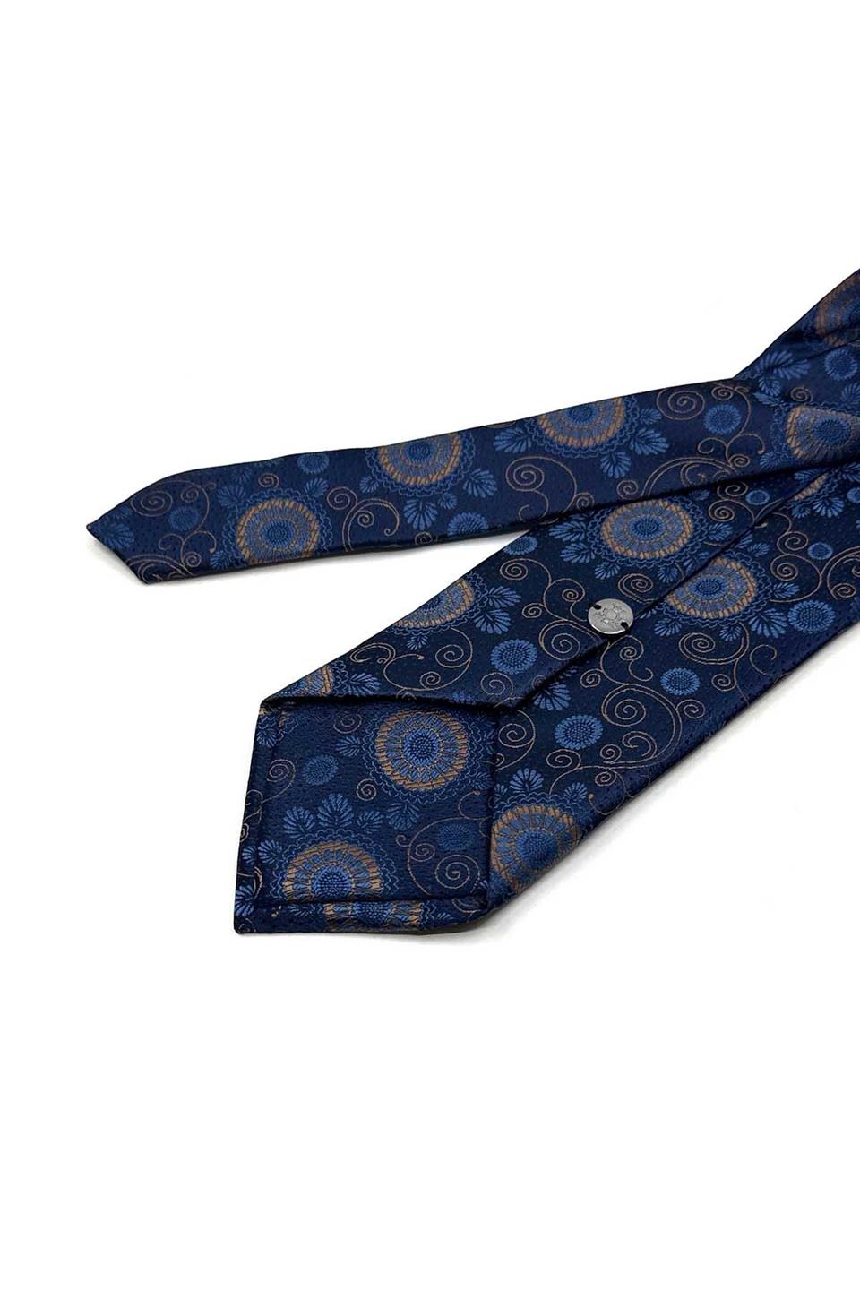 Lacivert Motif Desen Mendilli Klasik Kravat KK13591