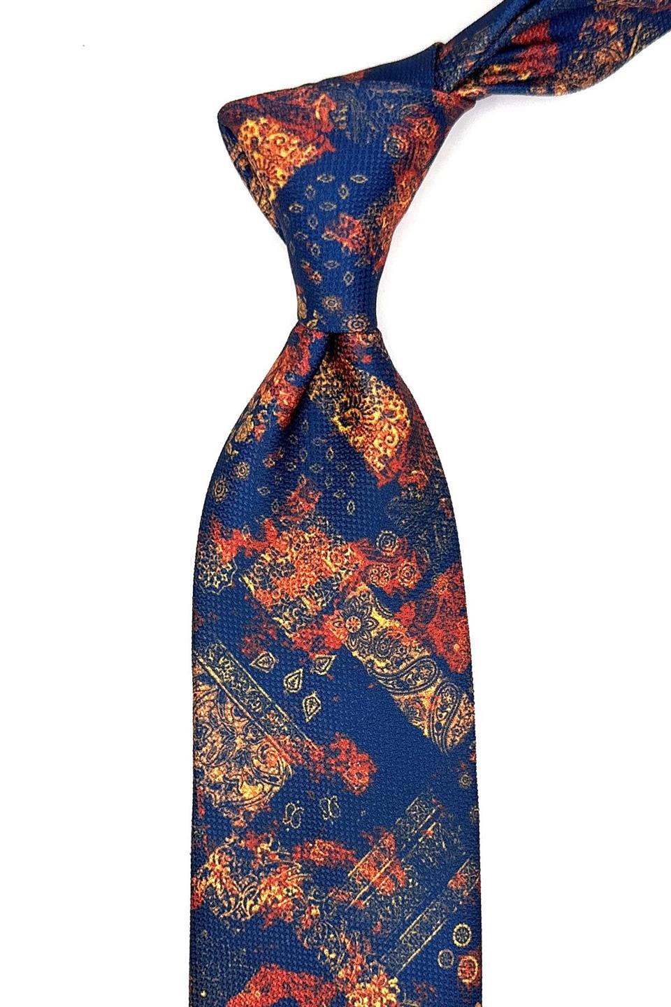 Lacivert Motif Desen Mendilli Klasik Kravat KK11796