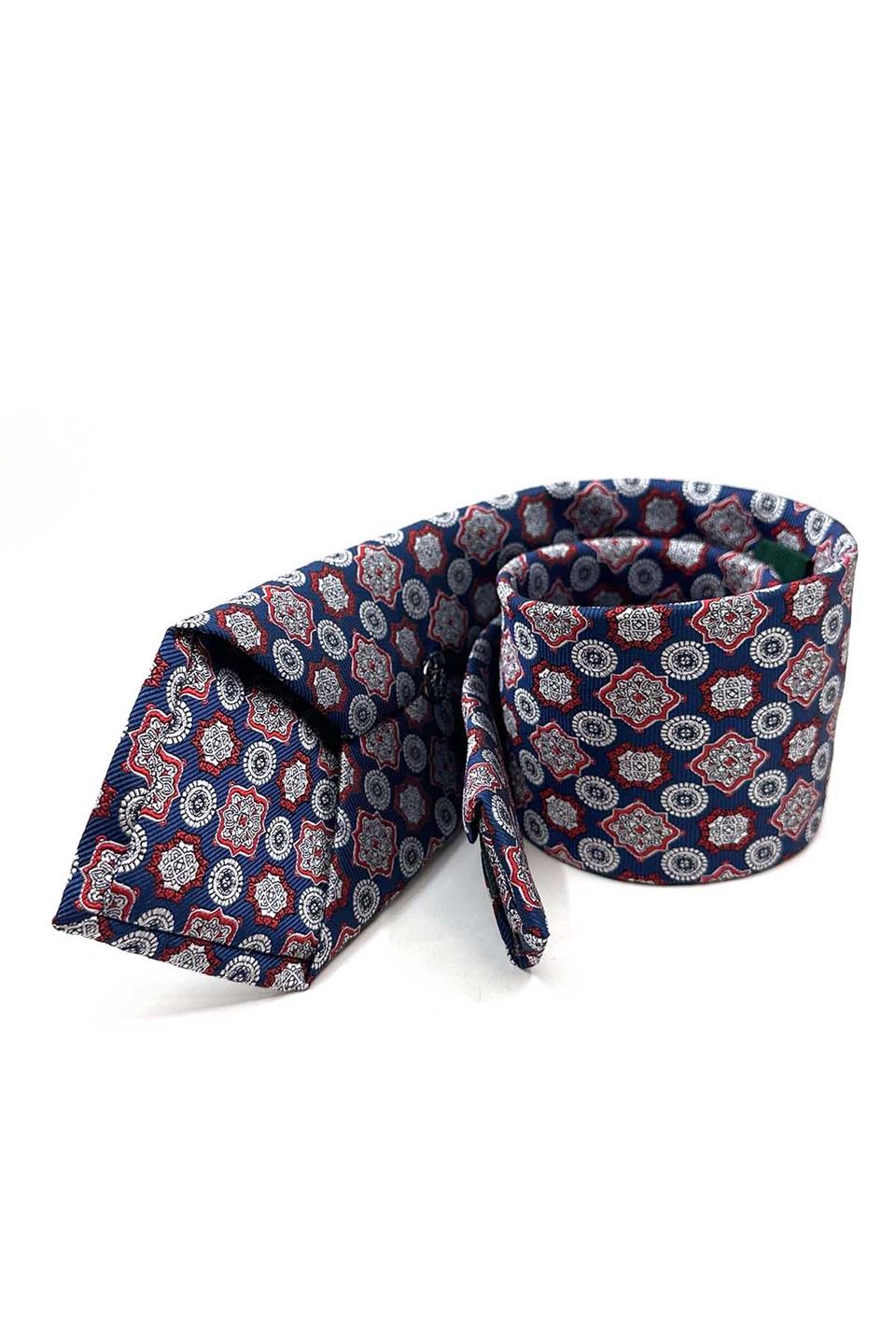 Lacivert Motif Desen Mendilli Klasik Kravat KK12974