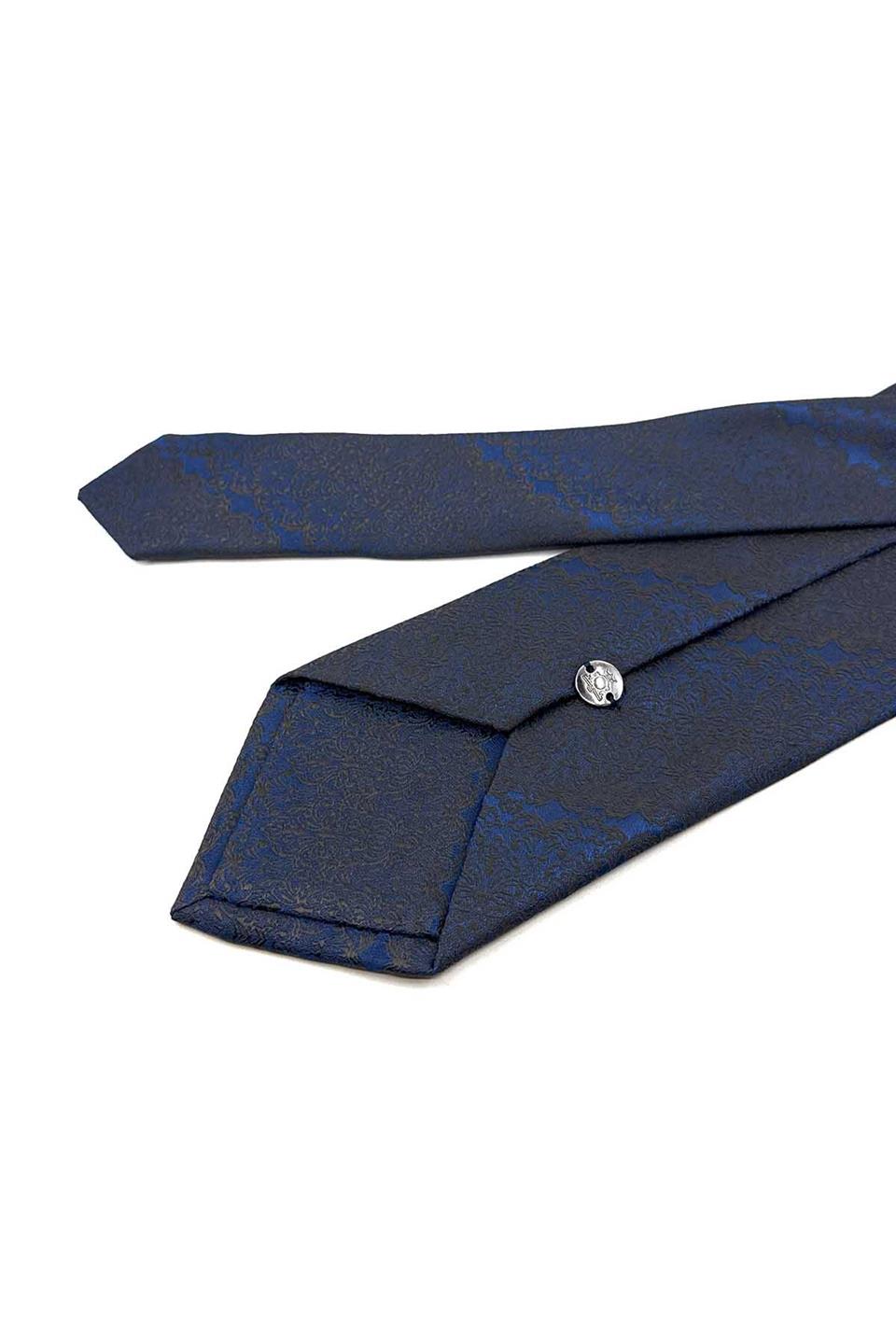 Lacivert Motif Desen Mendilli Klasik Kravat KK12421