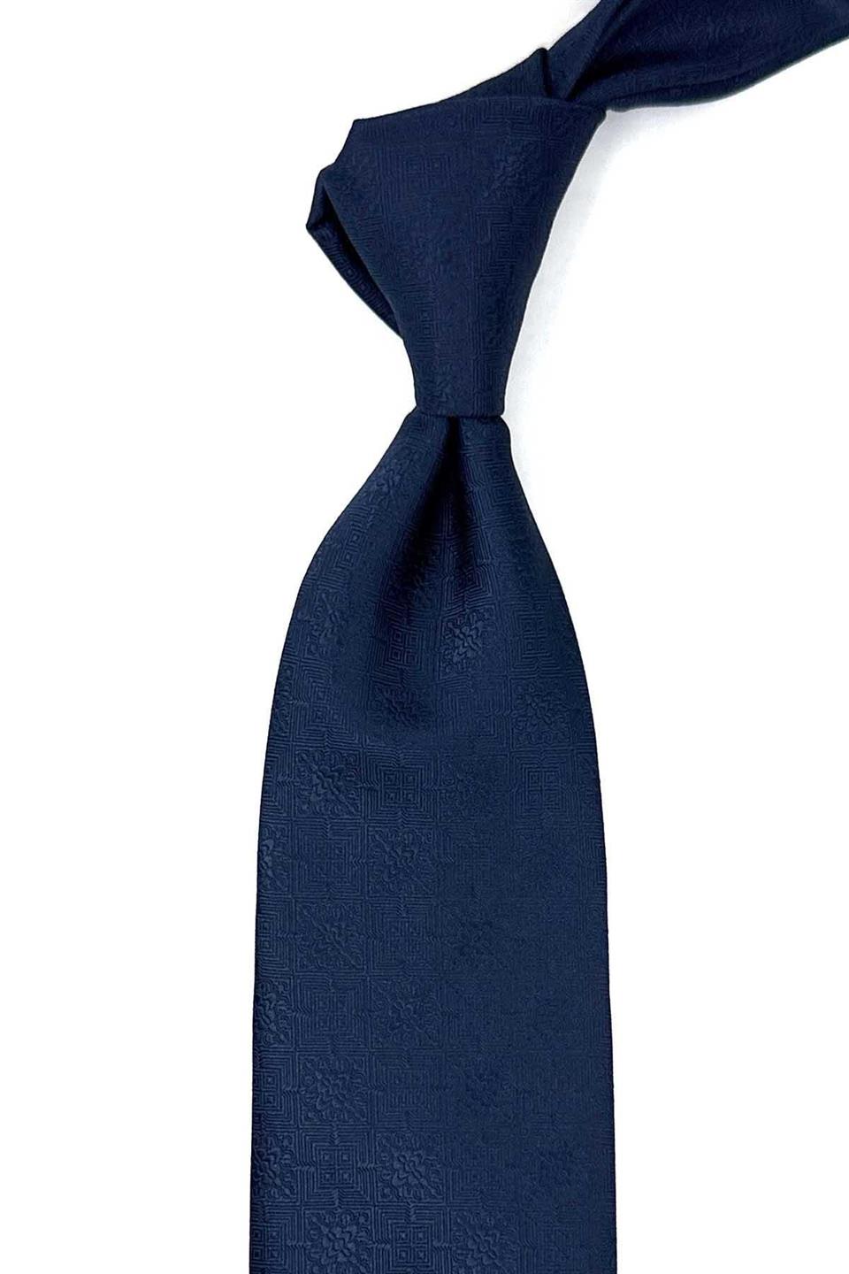 Lacivert Motif Desen Mendilli Klasik Kravat KK12545