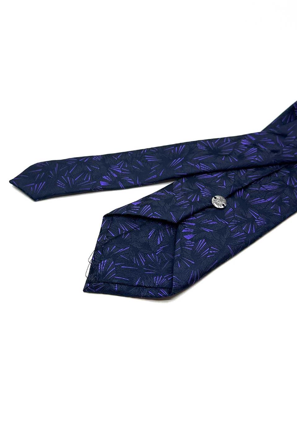 Lacivert Motif Desen Mendilli Klasik Kravat KK12921