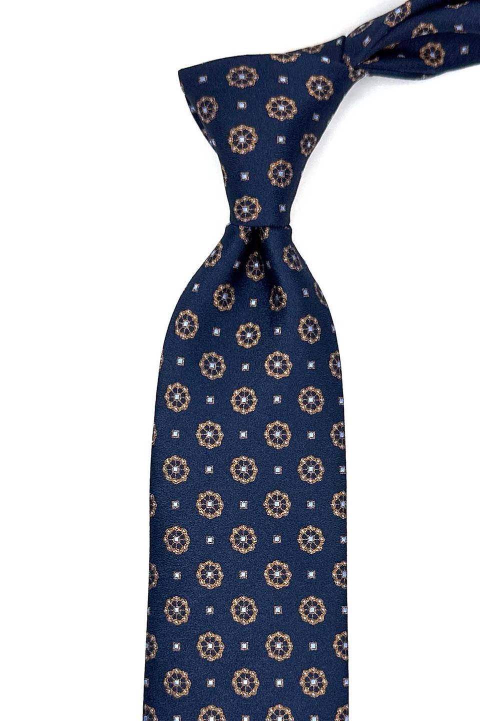 Lacivert Motif Desen Mendilli Klasik Kravat KK12907