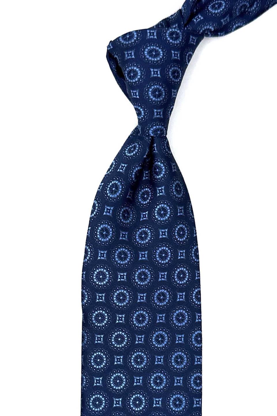 Lacivert Motif Desen Mendilli Klasik Kravat KK12656