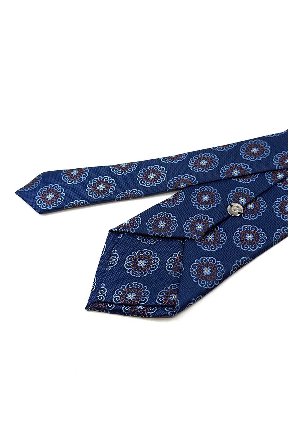 Lacivert Motif Desen Mendilli Klasik Kravat KK12243