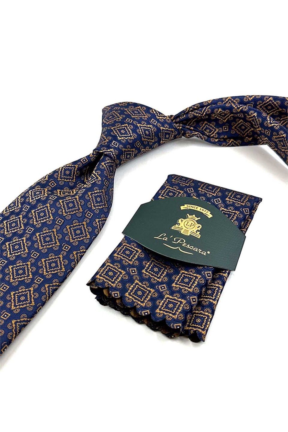 Lacivert Motif Desen Mendilli Klasik Kravat KK13576