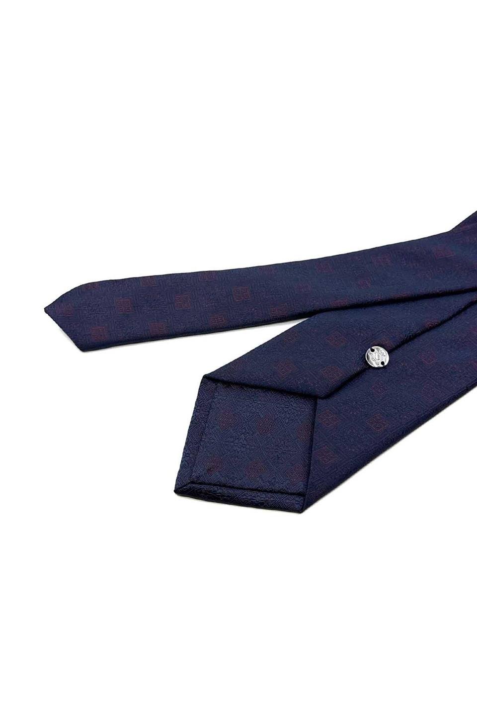 Lacivert Motif Desen Mendilli Klasik Kravat KK12543