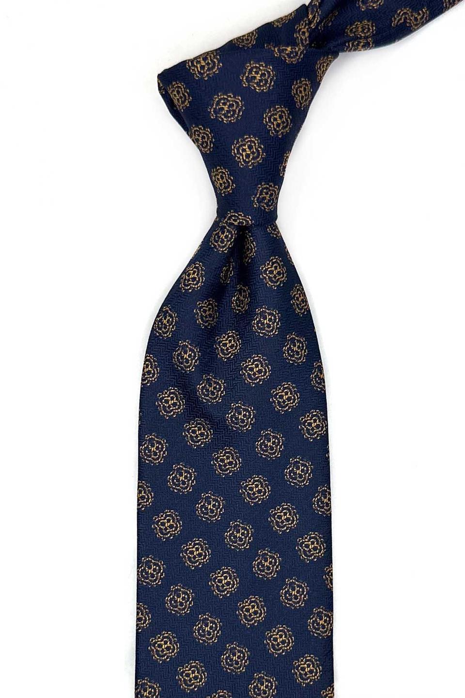 Lacivert Motif Desen Mendilli Klasik Kravat KK13546