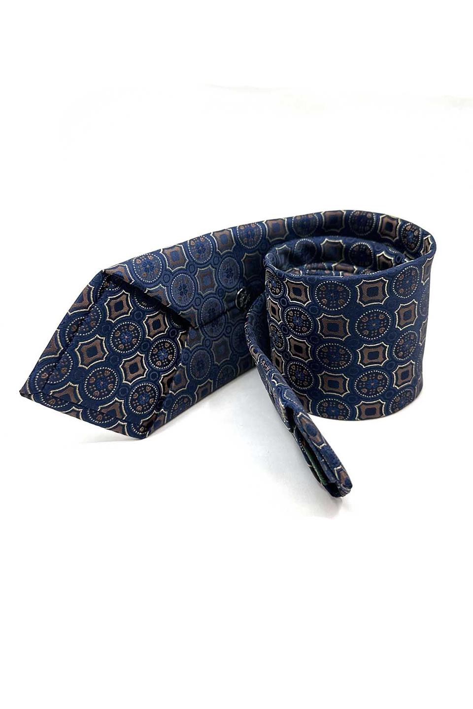 Lacivert Motif Desen Mendilli Klasik Kravat KK12958