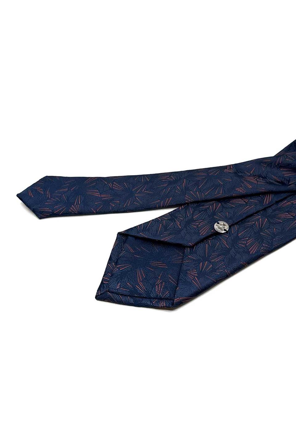 Lacivert Motif Desen Mendilli Klasik Kravat KK12922